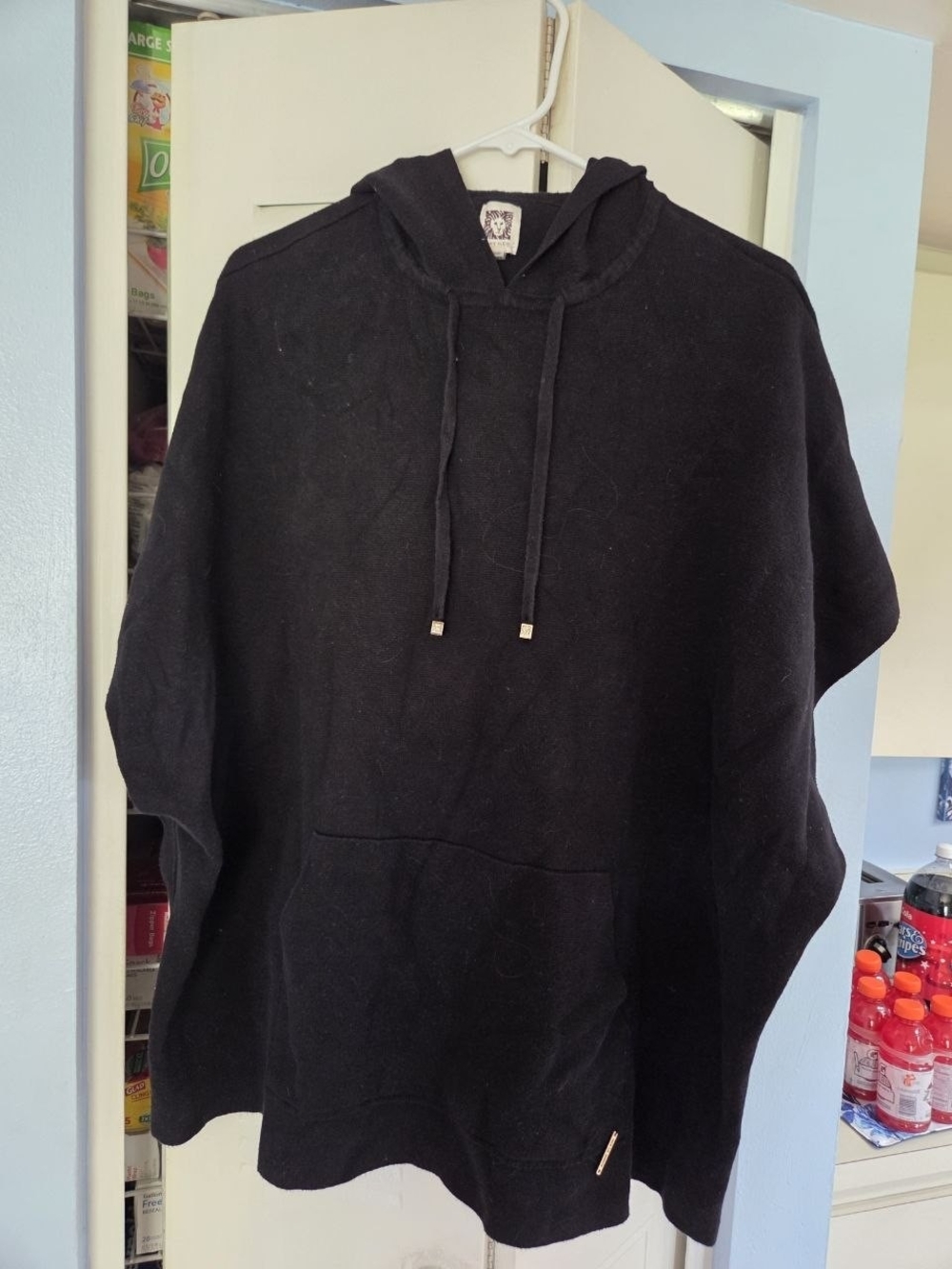Anne Klein Black Women's Hooded Sweatshirt with Kangaroo Pocket